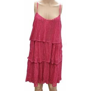 Fansi Nova Women's Hot Pink Sequin embellished Sparkle Dress Tiered Size L